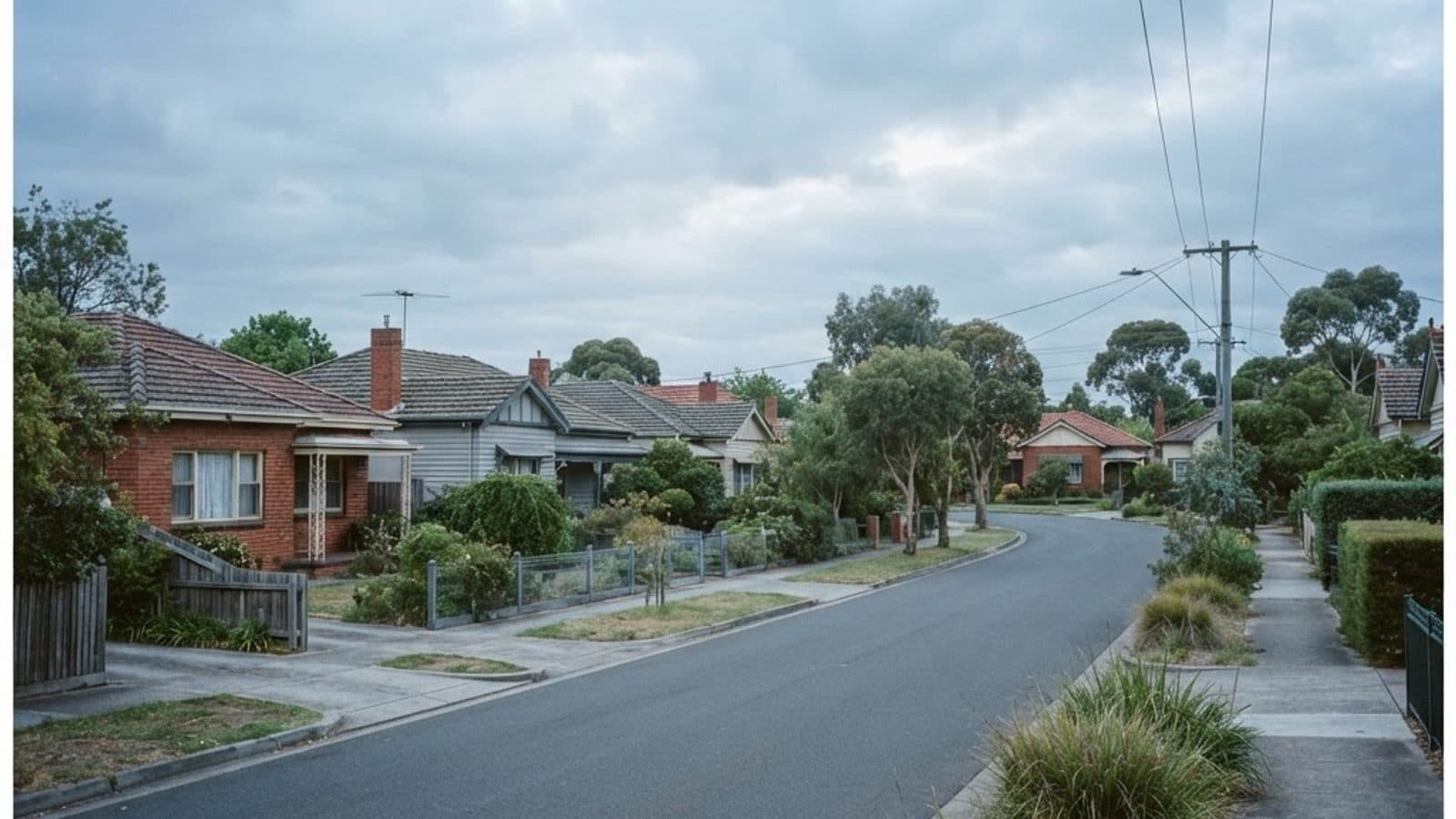Suburban street of brick and weatherboard homes, where a fixed settlement date meets a bank extension
